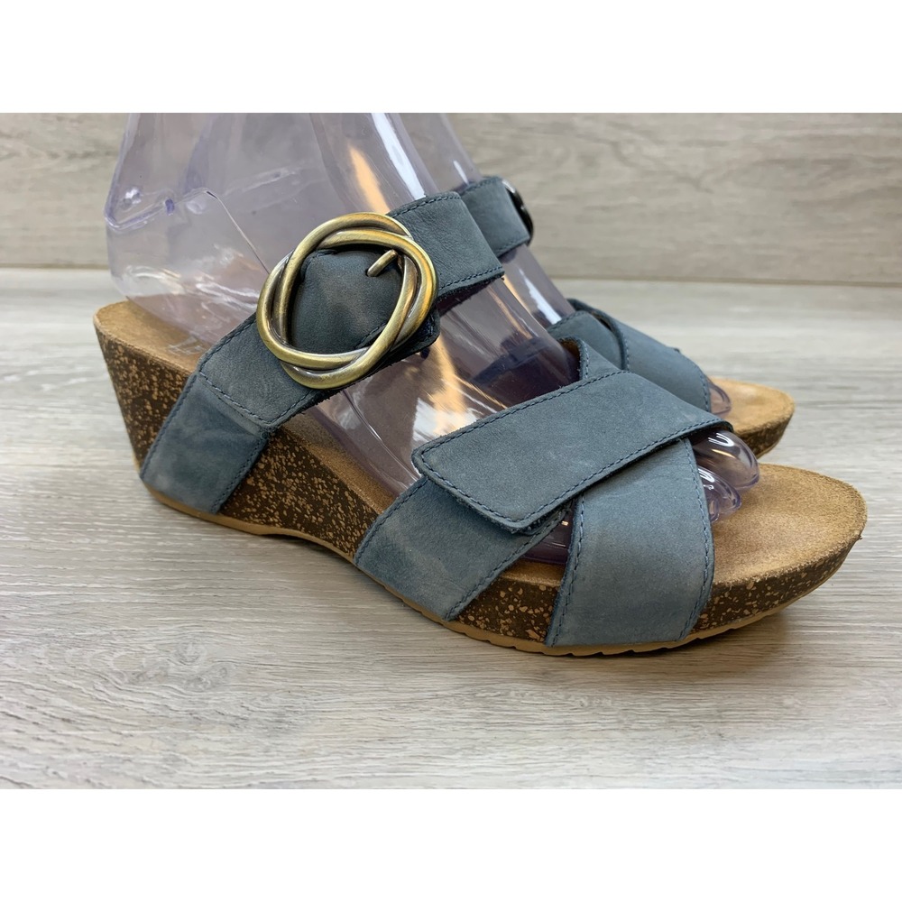 Dansko Tiffani Blue Leather Wedge Sandals Buckle Slide Women's 6 Comfort Shoes